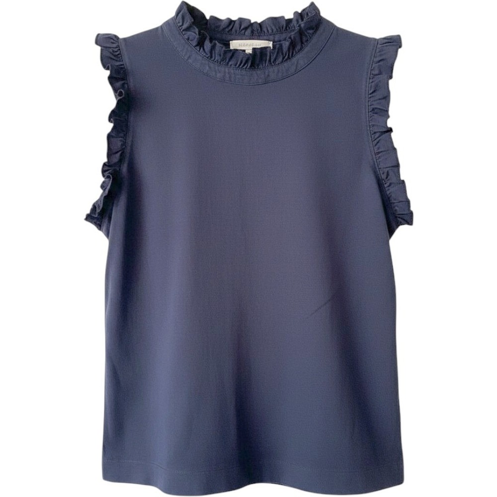 Banana Republic Navy Blue Ruffle Neck Supima Cotton Sleeveless Top XS